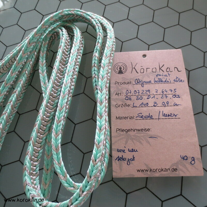 mint - silber Obijime, Seide / Lurex, rechteckig