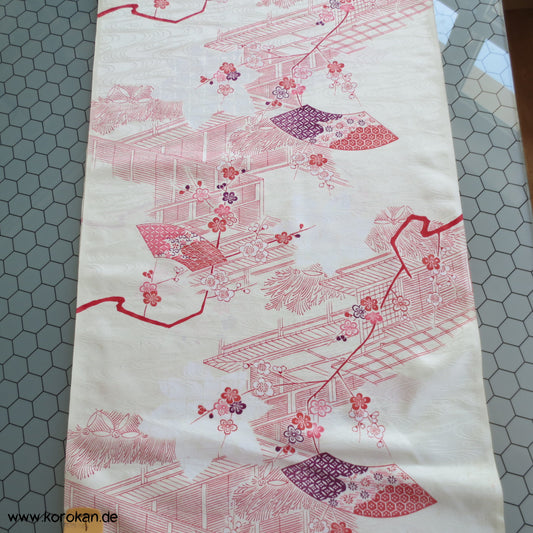 Fächer, Häuser, Polyester Kimono Damast