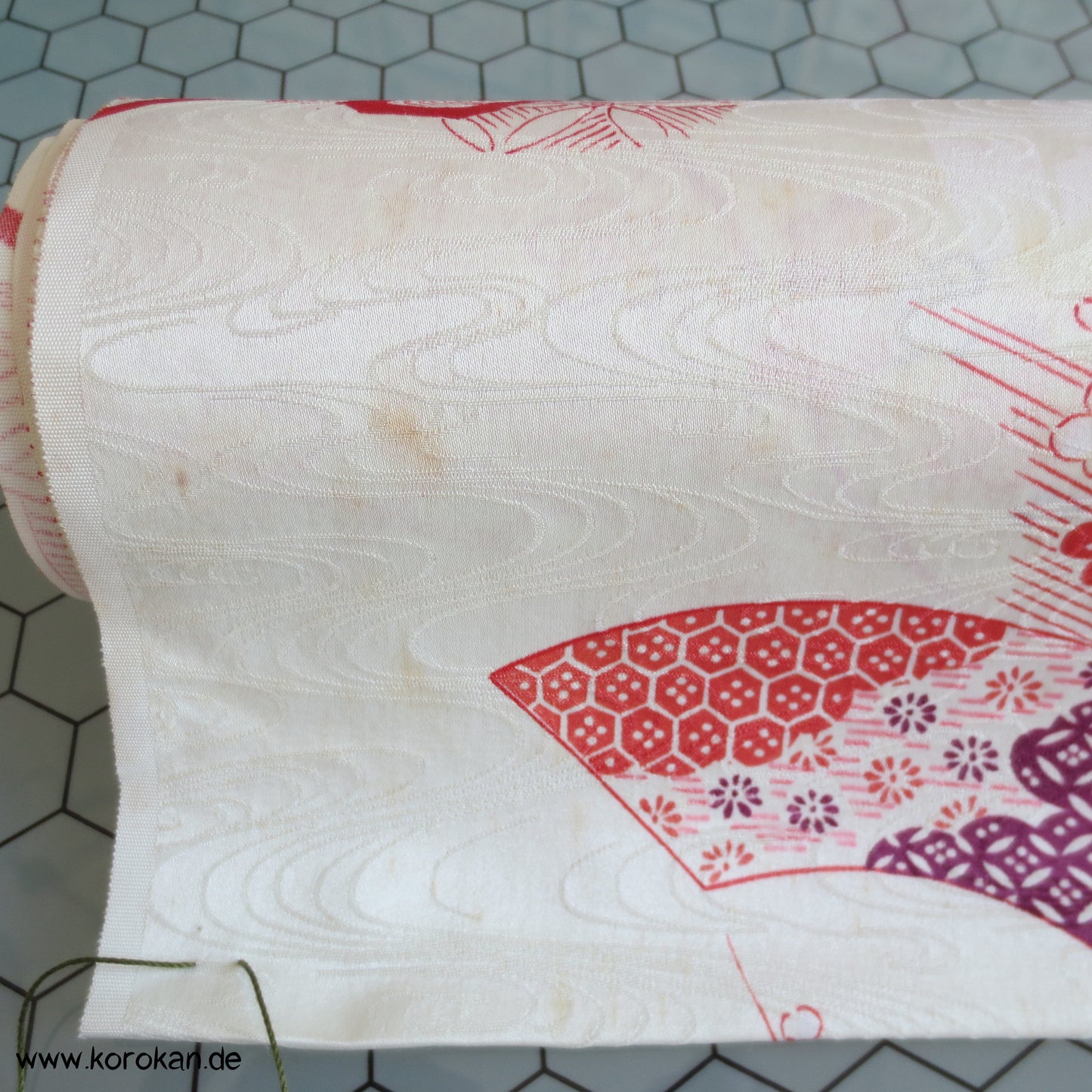 Fächer, Häuser, Polyester Kimono Damast