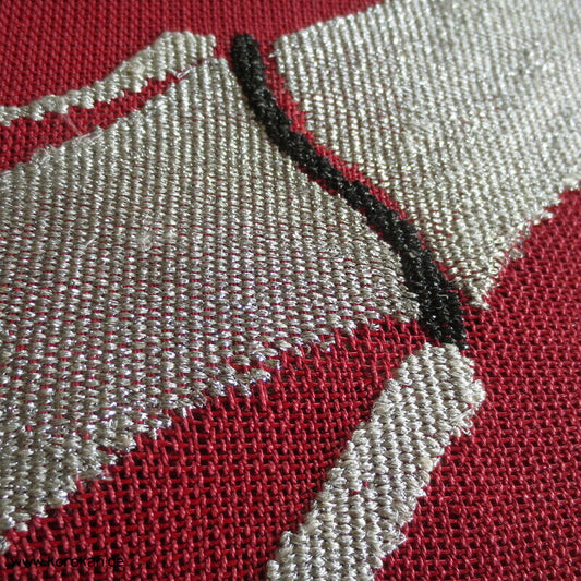 silberner Bambus auf rot - pink Sommer Nagoya Obi