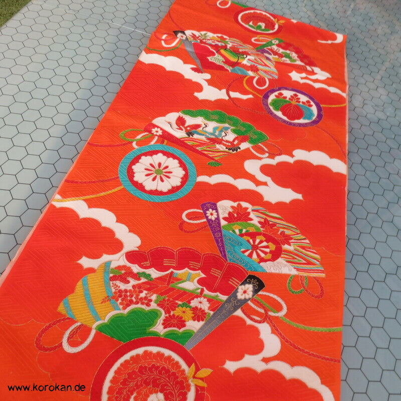 Fächer, Mon Wolken Kinder Kimono Rinzu Seiden Damast