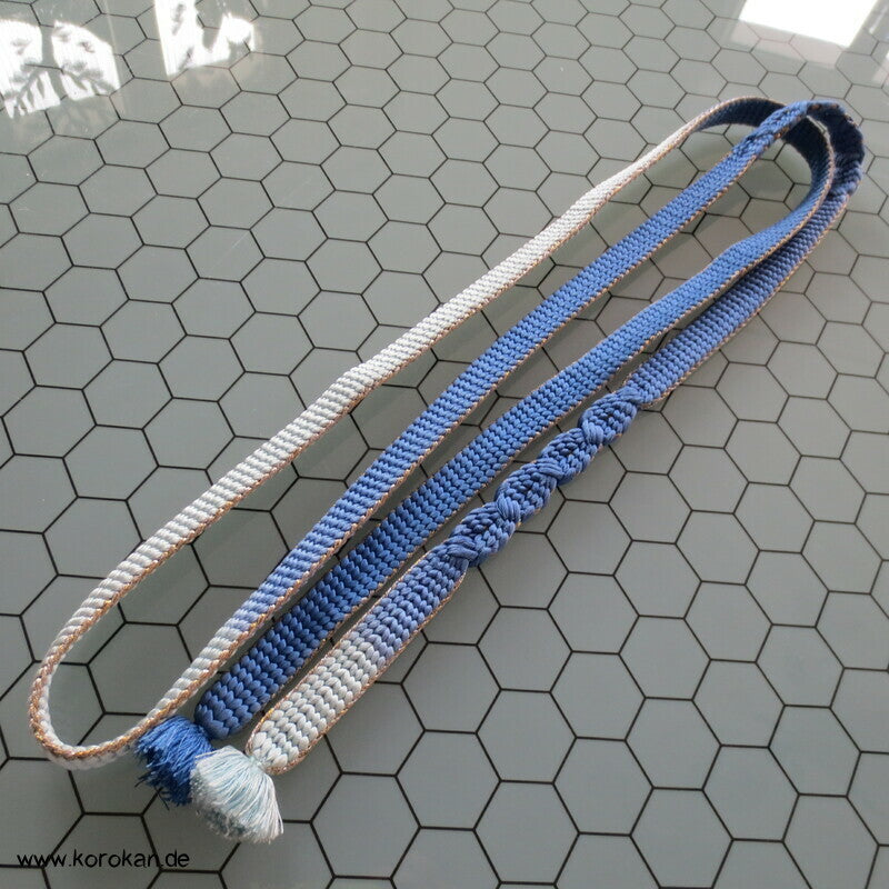 blaues Zopfmuster, Goldkante Obijime, Seide / Lurex