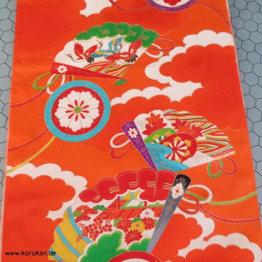 Fächer, Mon Wolken Kinder Kimono Rinzu Seiden Damast