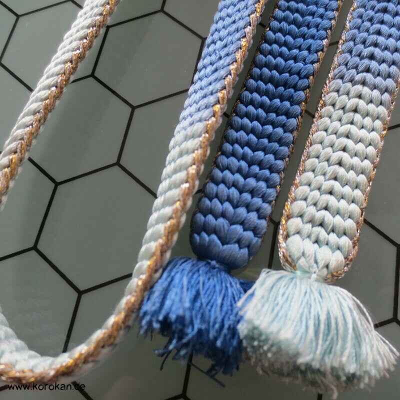 blaues Zopfmuster, Goldkante Obijime, Seide / Lurex