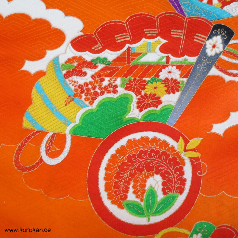 Fächer, Mon Wolken Kinder Kimono Rinzu Seiden Damast