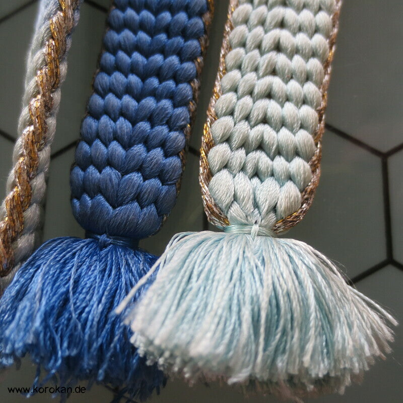 blaues Zopfmuster, Goldkante Obijime, Seide / Lurex