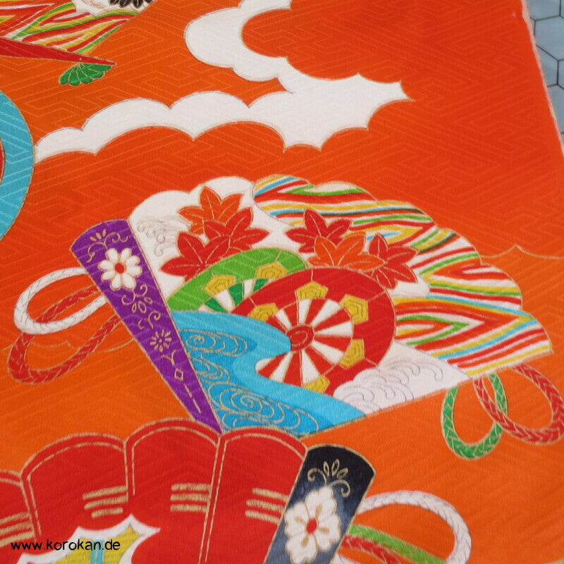 Fächer, Mon Wolken Kinder Kimono Rinzu Seiden Damast