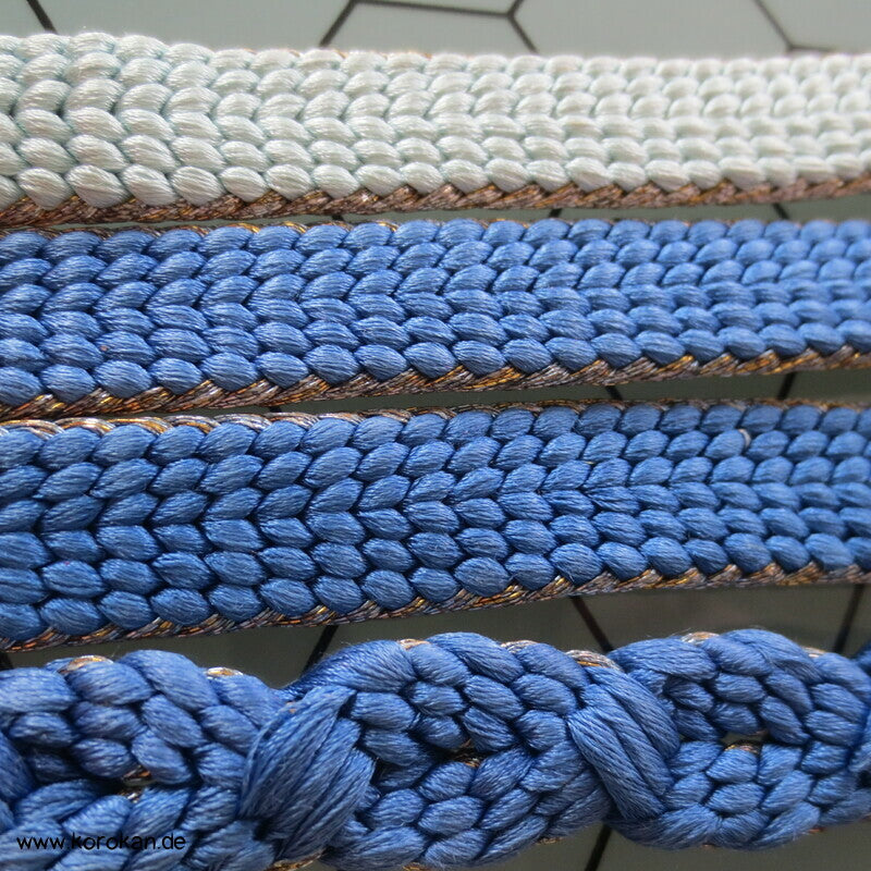 blaues Zopfmuster, Goldkante Obijime, Seide / Lurex