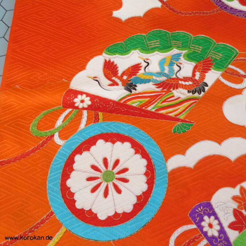 Fächer, Mon Wolken Kinder Kimono Rinzu Seiden Damast