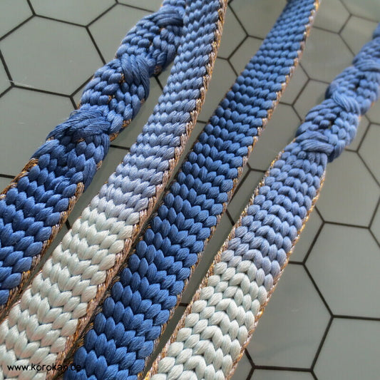 blaues Zopfmuster, Goldkante Obijime, Seide / Lurex