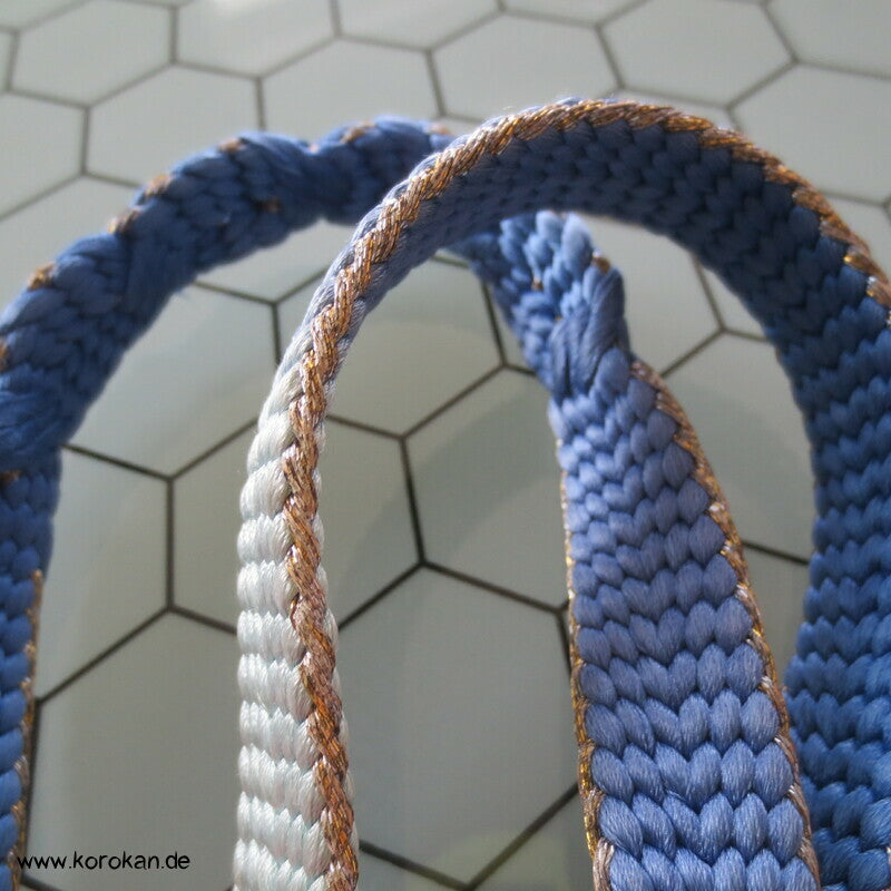 blaues Zopfmuster, Goldkante Obijime, Seide / Lurex