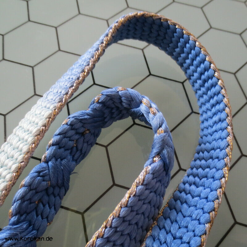 blaues Zopfmuster, Goldkante Obijime, Seide / Lurex