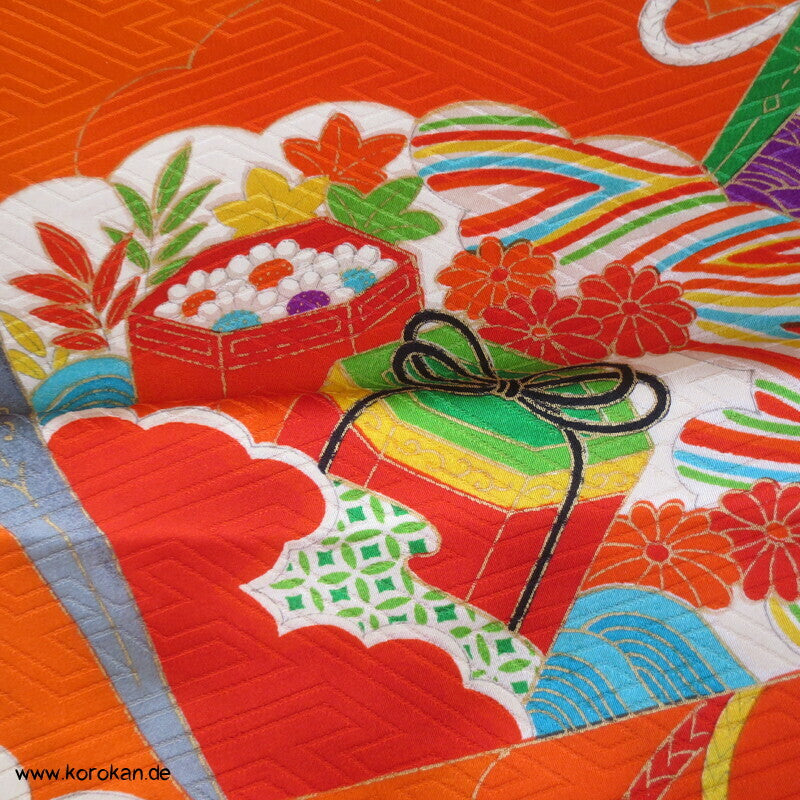 Fächer, Mon Wolken Kinder Kimono Rinzu Seiden Damast