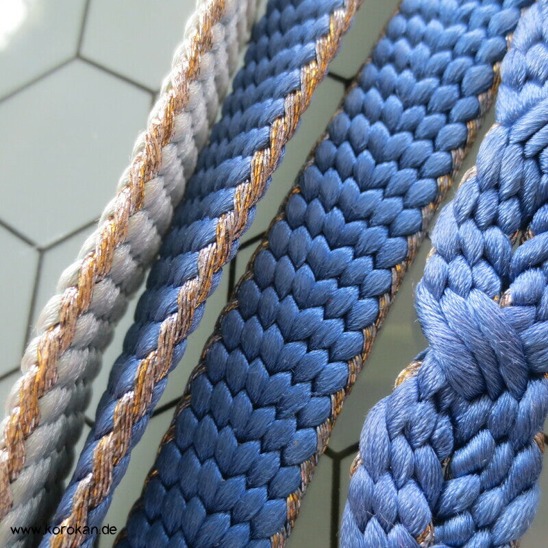 blaues Zopfmuster, Goldkante Obijime, Seide / Lurex
