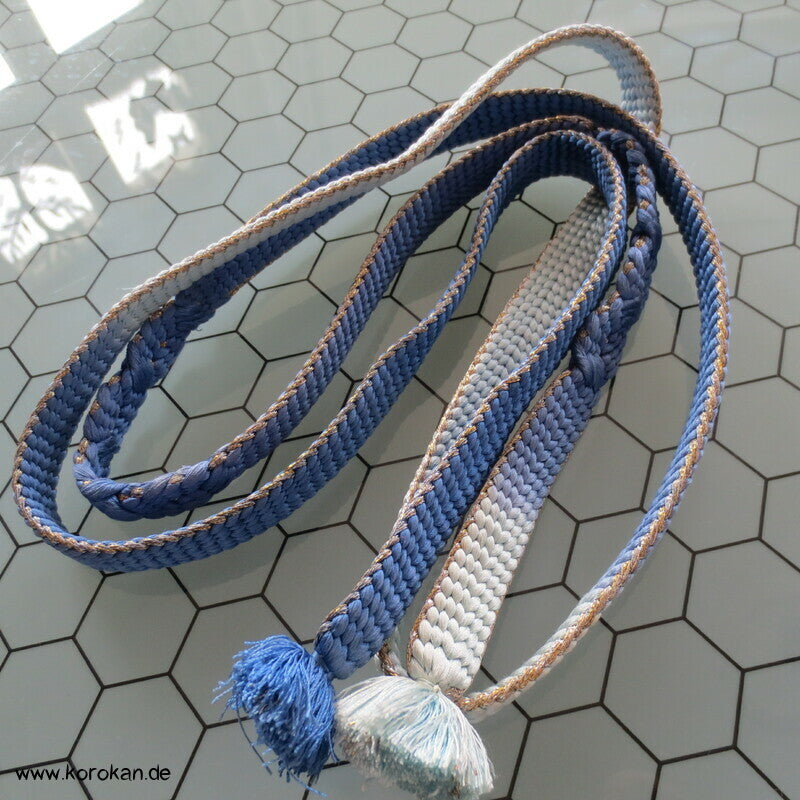 blaues Zopfmuster, Goldkante Obijime, Seide / Lurex