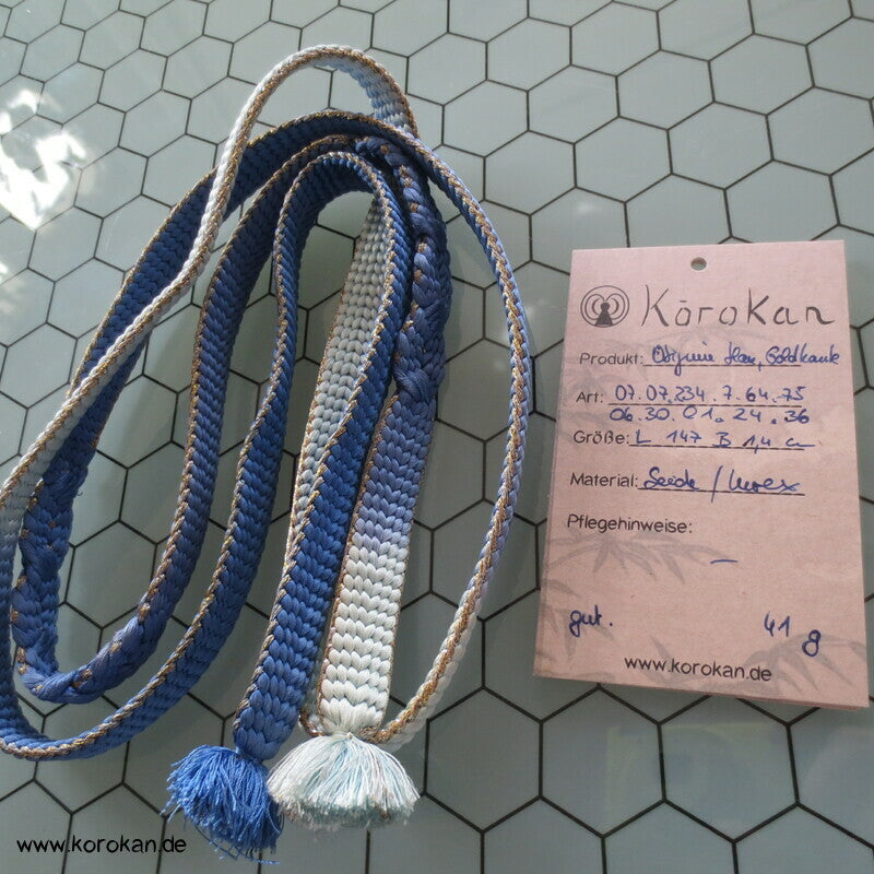 blaues Zopfmuster, Goldkante Obijime, Seide / Lurex
