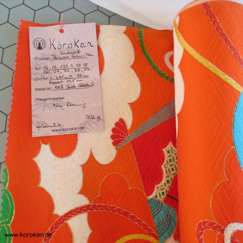 Fächer, Mon Wolken Kinder Kimono Rinzu Seiden Damast