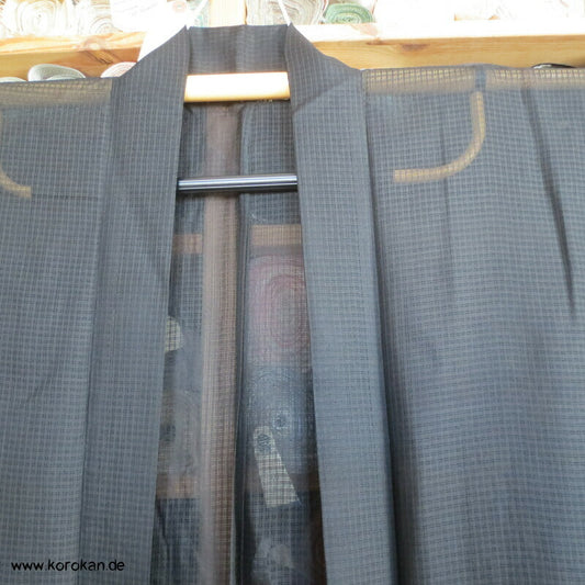 Männer Haori Kimono Jacke schwarze Karo Dreher Seidengewebe