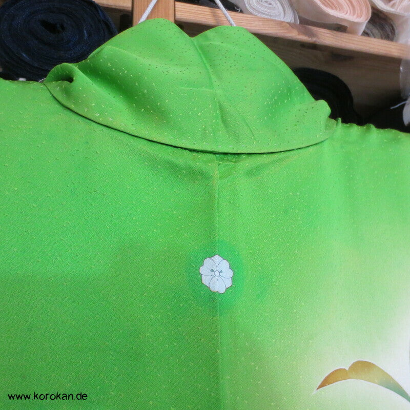 moderne Blumen grüne Seide Damast Homongi Kimono