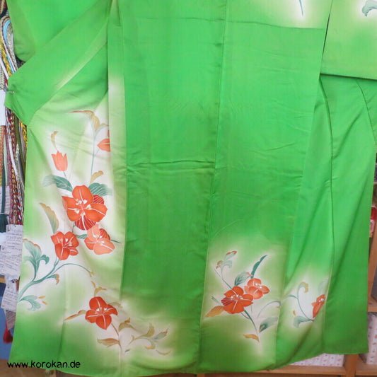 moderne Blumen grüne Seide Damast Homongi Kimono