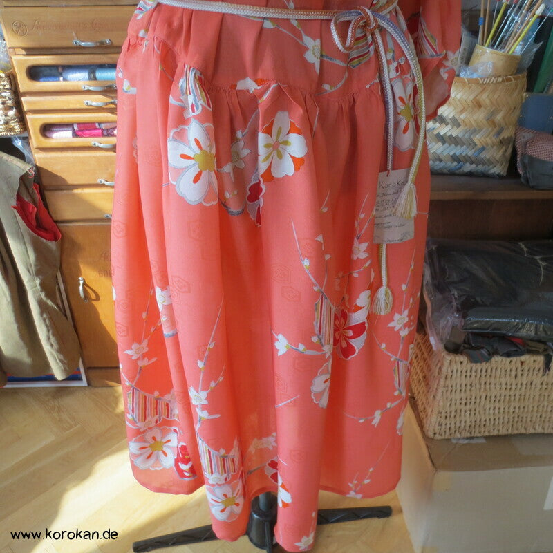 Japan Kimono Seiden Upcycling Kleid, Blütenzweige Crepe, Gr. XL