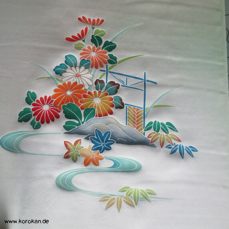 Blumen gemalt auf heller Seide Tanmono für Homongi