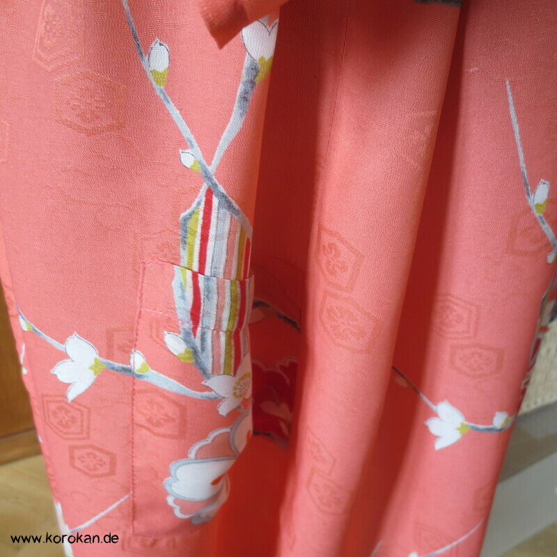 Japan Kimono Seiden Upcycling Kleid, Blütenzweige Crepe, Gr. XL
