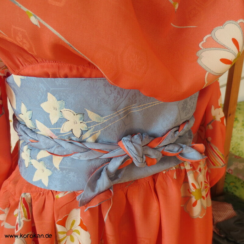 Japan Kimono Seiden Upcycling Kleid, Blütenzweige Crepe, Gr. XL