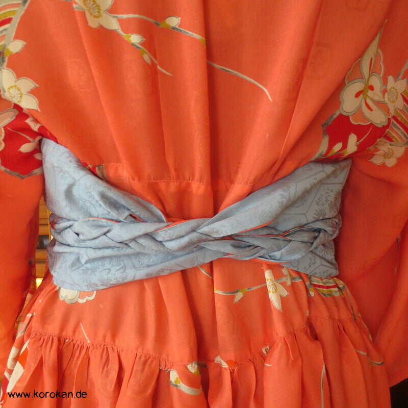 Japan Kimono Seiden Upcycling Kleid, Blütenzweige Crepe, Gr. XL