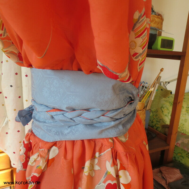 Japan Kimono Seiden Upcycling Kleid, Blütenzweige Crepe, Gr. XL