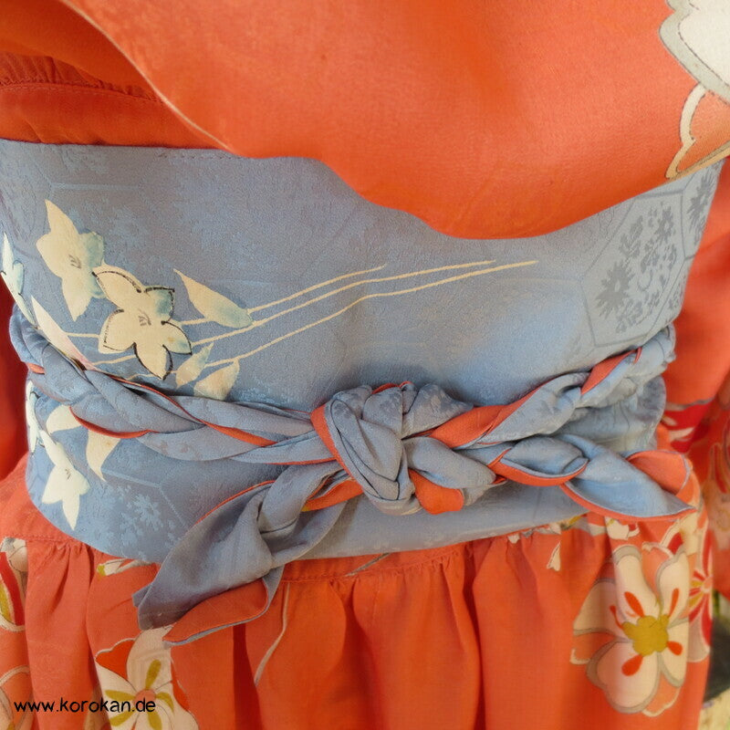 Japan Kimono Seiden Upcycling Kleid, Blütenzweige Crepe, Gr. XL