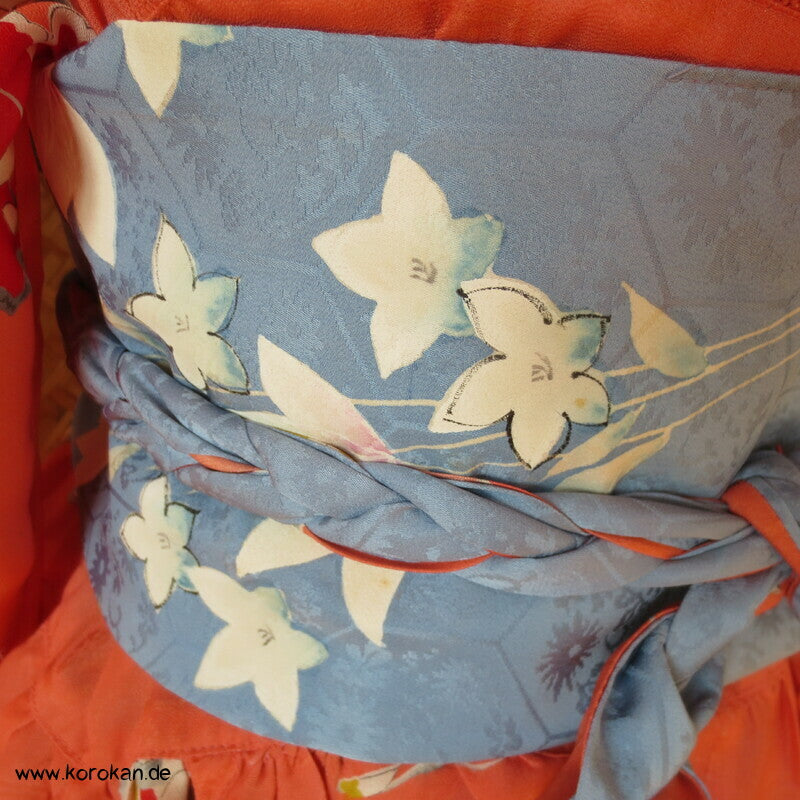 Japan Kimono Seiden Upcycling Kleid, Blütenzweige Crepe, Gr. XL