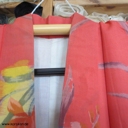 Japan Art Deco azalee mit Iris in Kreisen Meisen Seiden Kimono