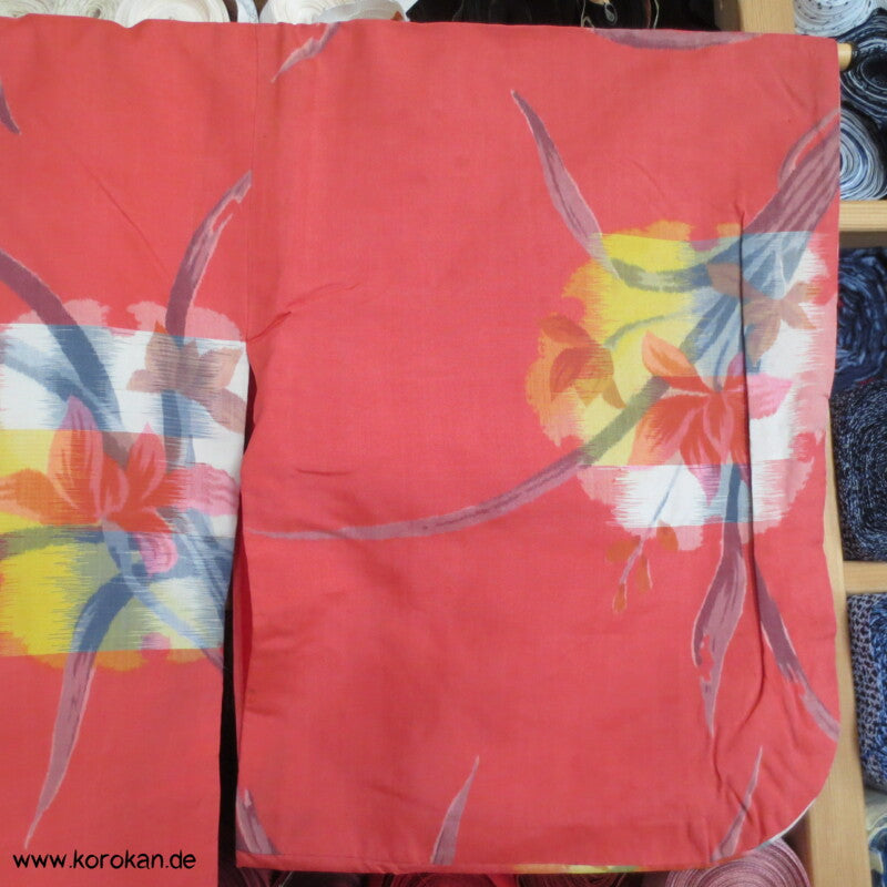 Japan Art Deco azalee mit Iris in Kreisen Meisen Seiden Kimono