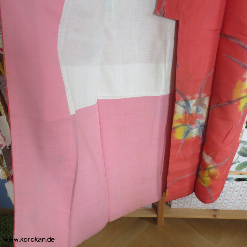Japan Art Deco azalee mit Iris in Kreisen Meisen Seiden Kimono