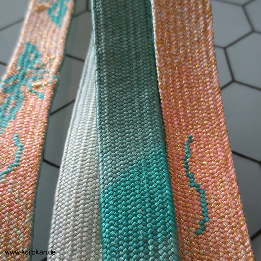 Paulownia türkis rosa gold Obijime, Seide / Lurex