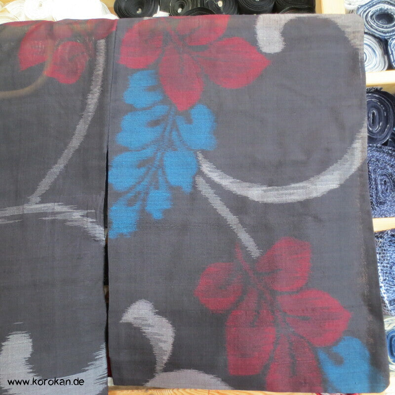 Japan Art Deco Sha Meisen Seiden Arabesken Kasuri Blätter Hitoe Kimono
