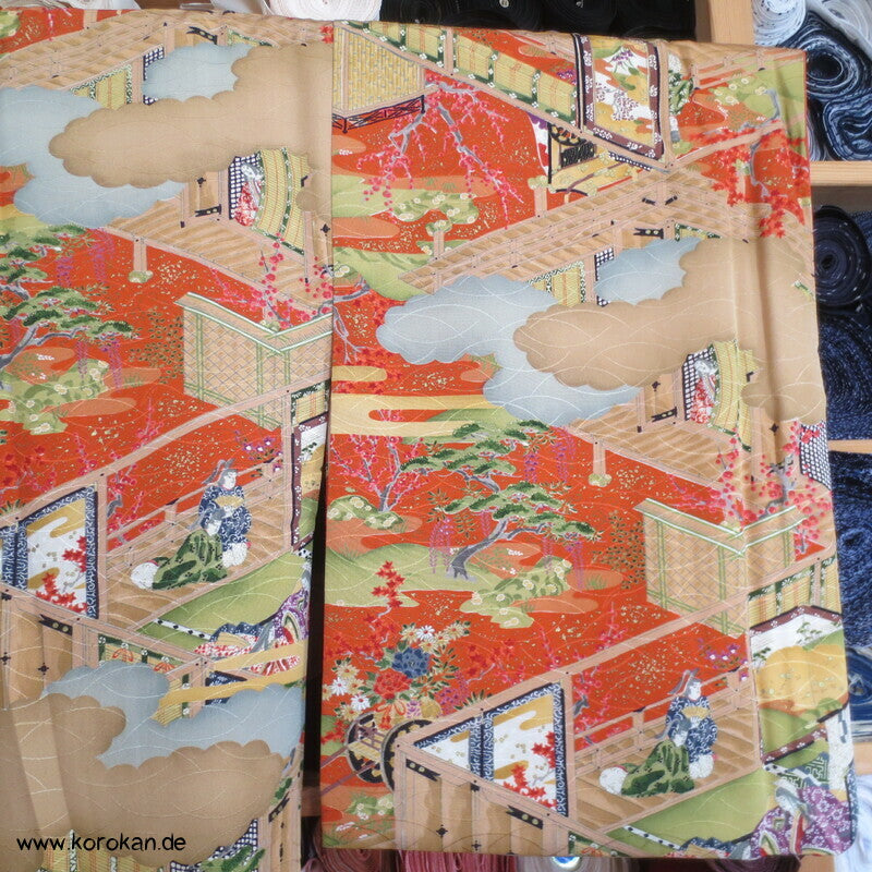 japanische Heian Häuser Szenen Komon Kimono Seidendamast