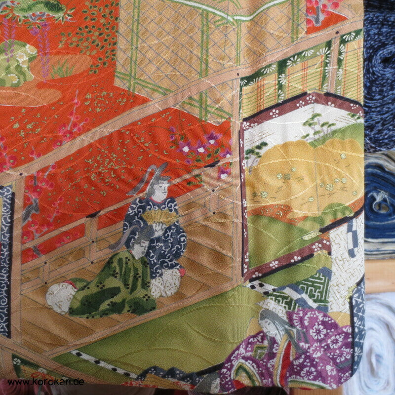japanische Heian Häuser Szenen Komon Kimono Seidendamast