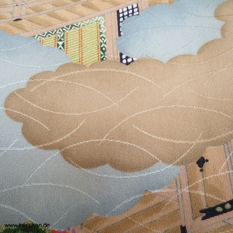 japanische Heian Häuser Szenen Komon Kimono Seidendamast