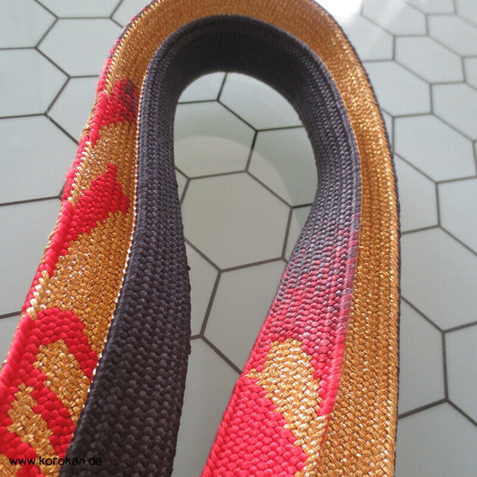 schwarz rot gold, Flechtbandmuster Obijime, Seide / Lurex