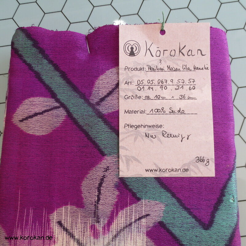 Japan Art Deco Kamelien mint - lila Araihari Meisen Seide