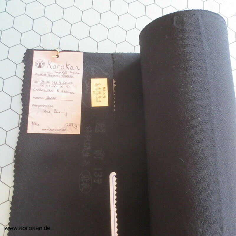 Stoffballen japanische Chirimen Crepe Seide, schwarz Imperial Mofuku