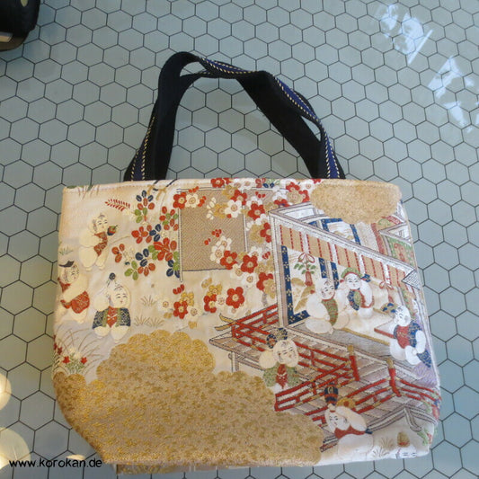 japanische Upcycling Tasche aus Kimono Obi Brokat, gefüttert mit Seide