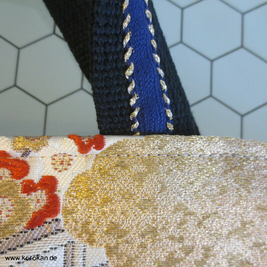 japanische Upcycling Tasche aus Kimono Obi Brokat, gefüttert mit Seide