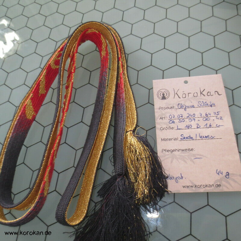 schwarz rot gold, Flechtbandmuster Obijime, Seide / Lurex
