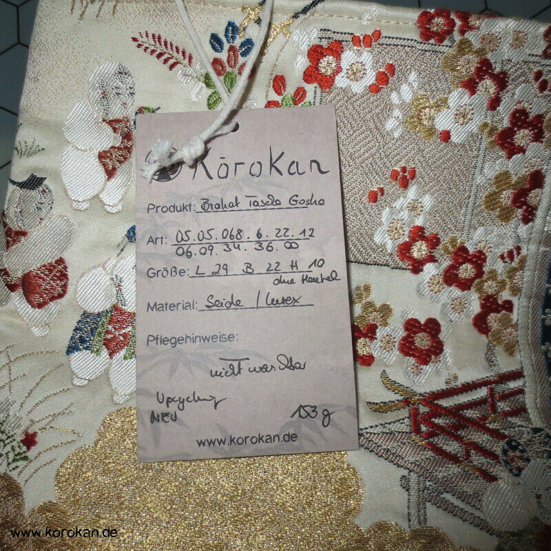 japanische Upcycling Tasche aus Kimono Obi Brokat, gefüttert mit Seide
