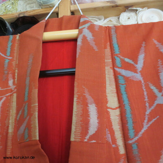 Japan Art Deco Bambus auf persimmon orange Meisen Seiden Kimono