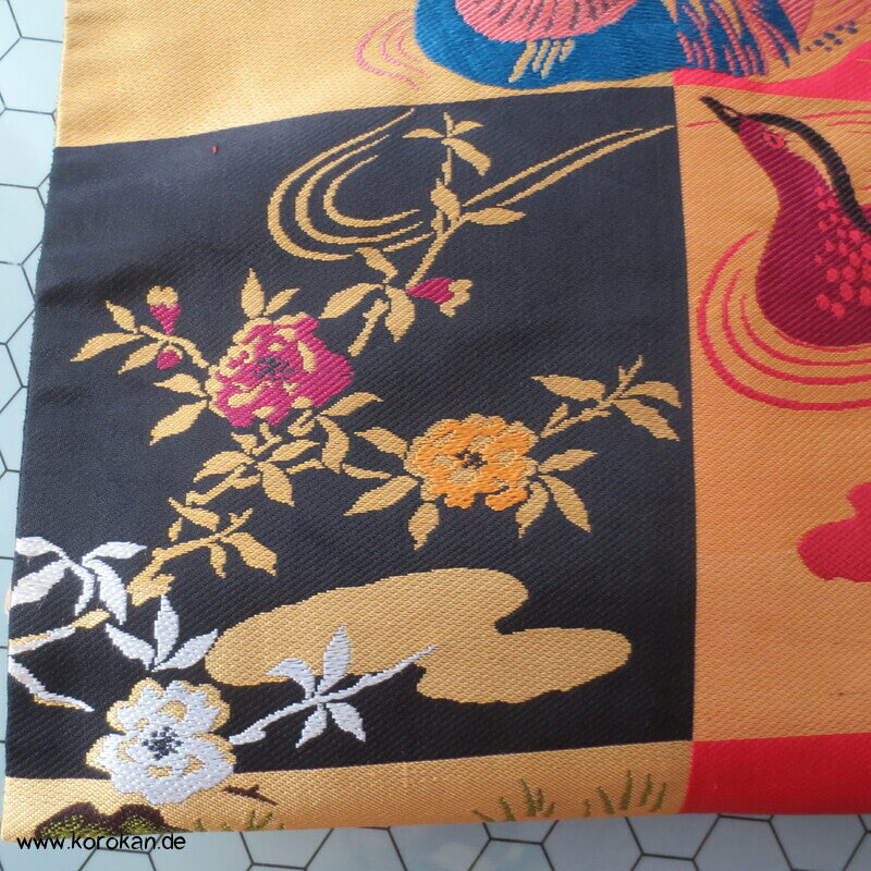 Mandarinenten auf Karo antiker Nagoya Obi