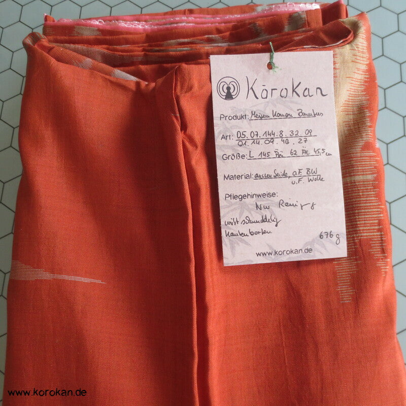 Japan Art Deco Bambus auf persimmon orange Meisen Seiden Kimono
